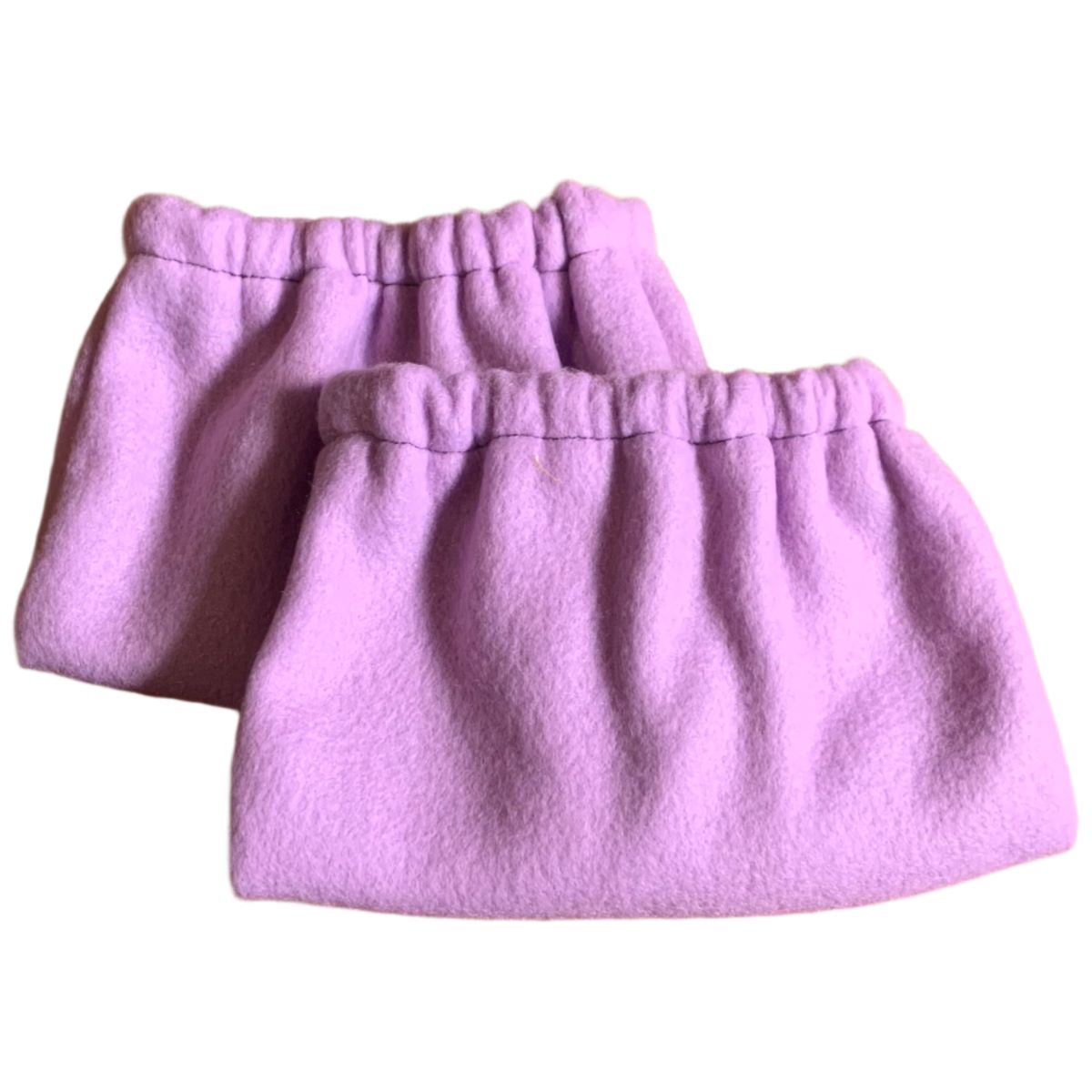 Purple fleece stirrup covers made by L'Equino Essentials