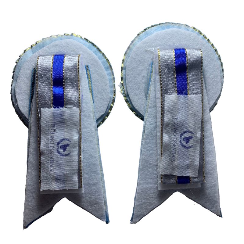 Back view of removable rosettes and visible branding on a white background