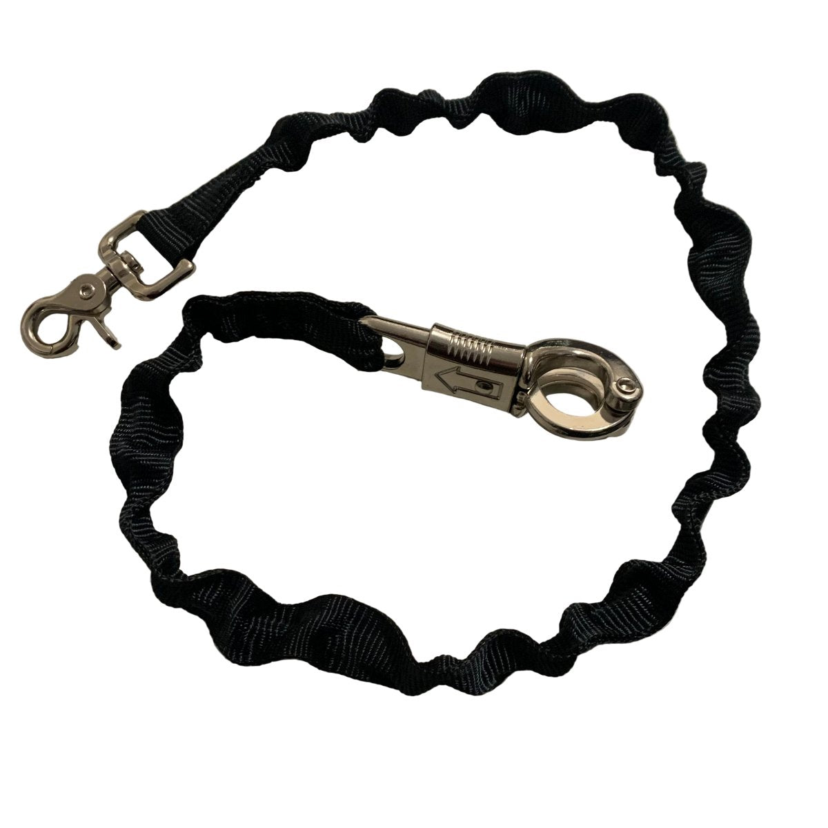 Black bungee horse float & stable tie made by L'Equino Essentials on a white background