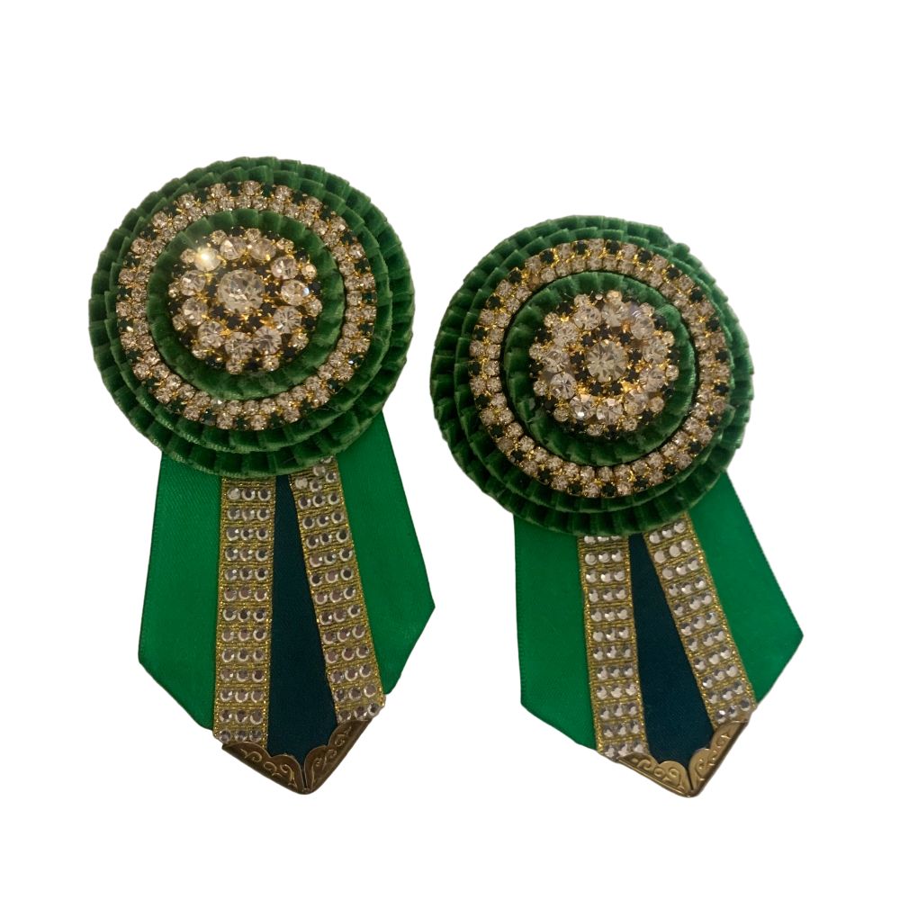 Green limited edition removable rosettes on a white background