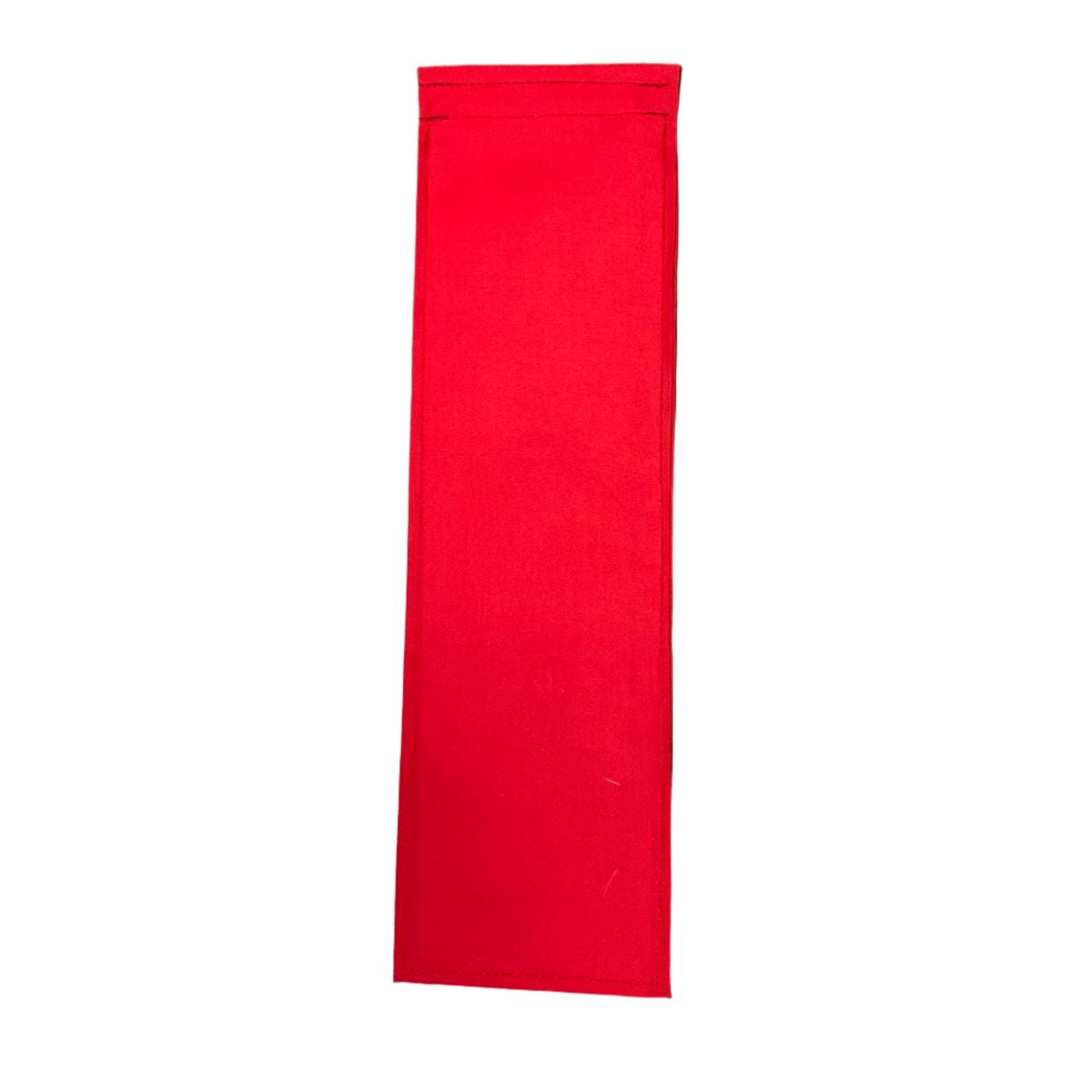 Red storage cover for browbands on a white background