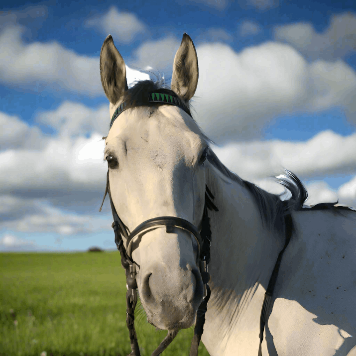 Grey horse wearing green browband from L'Equino Essentials Browbands For Horses Collection