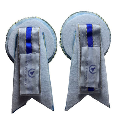 Back view of removable rosettes and visible branding on a white background