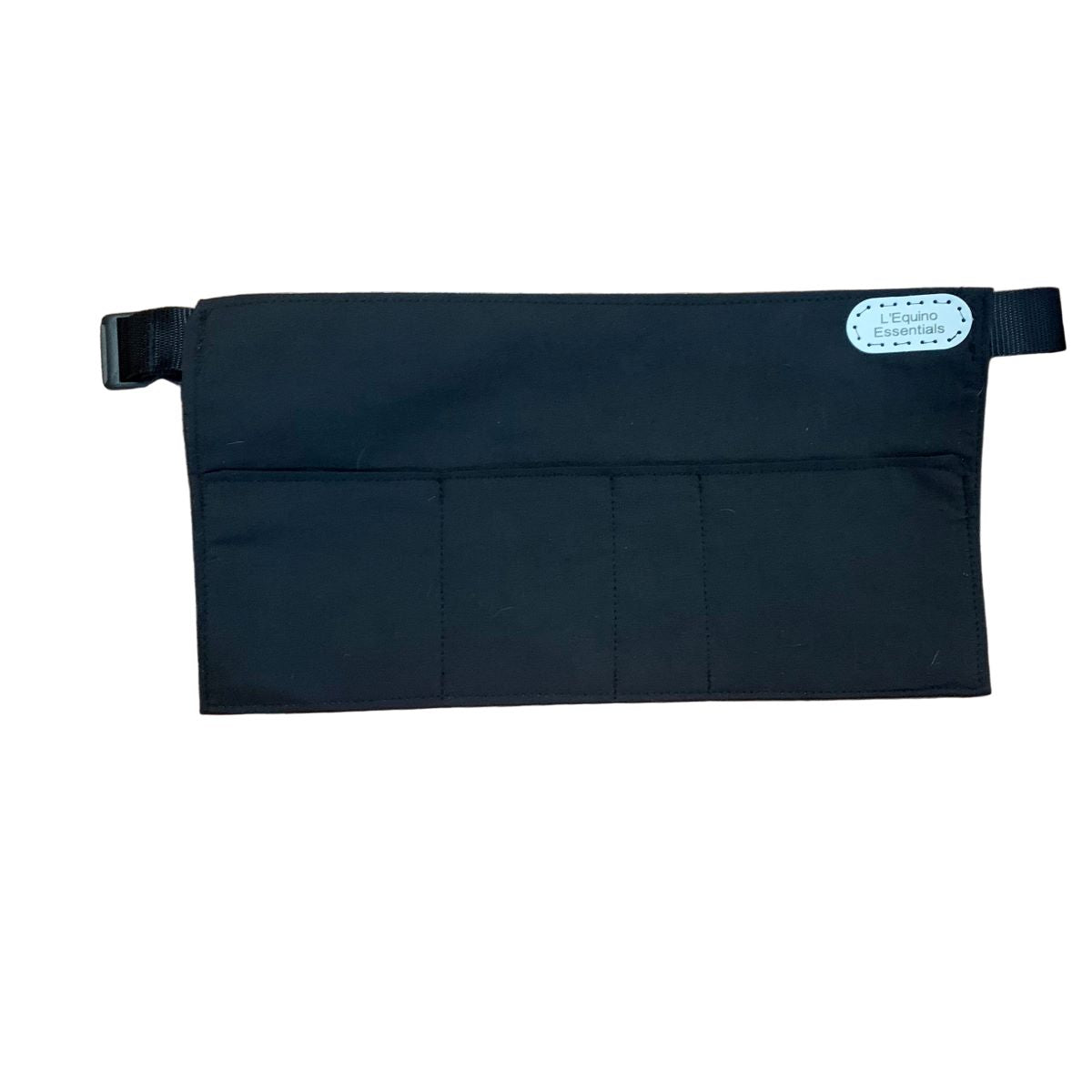 Black braiding apron with a strap on a white background