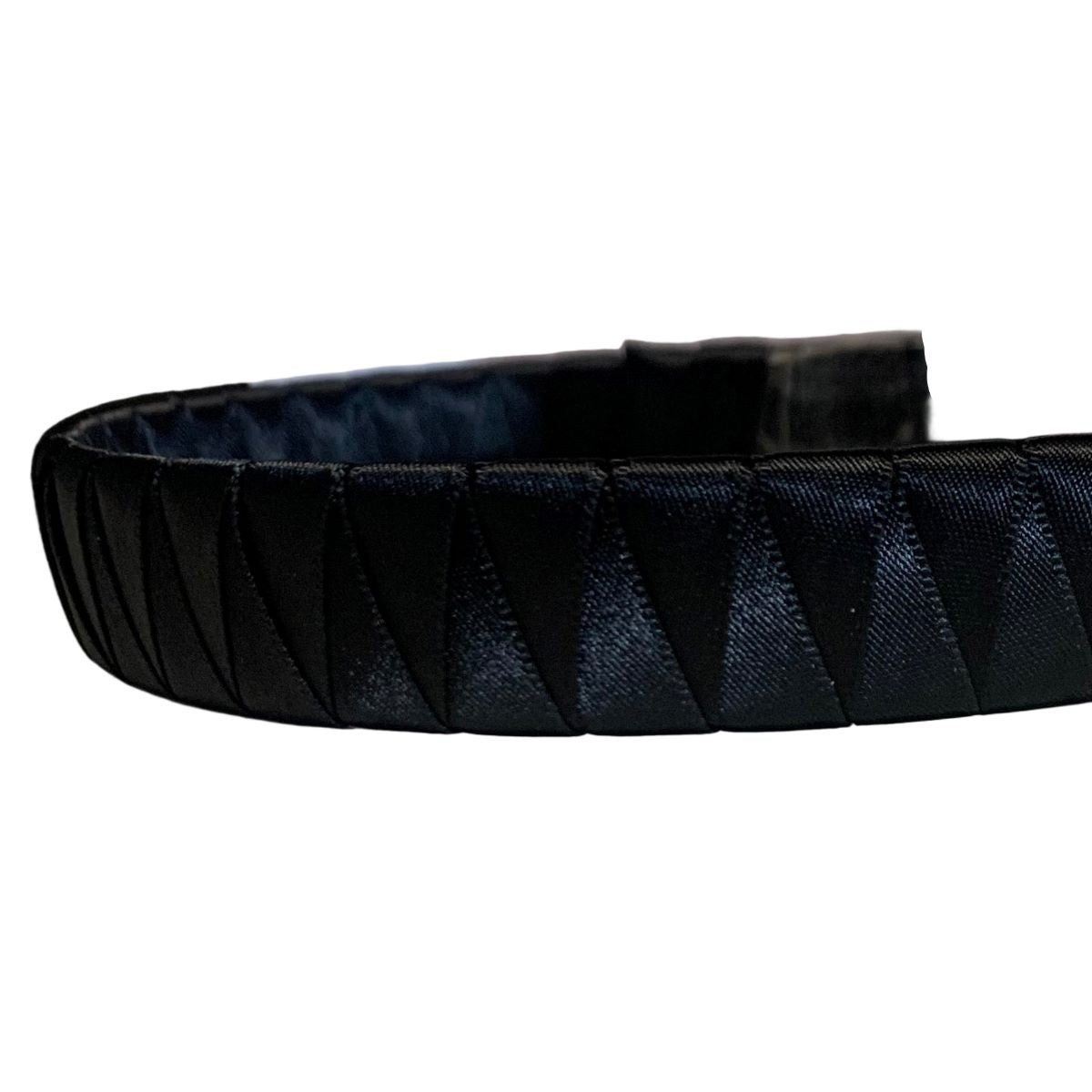 Black satin ribbon browband on a white background