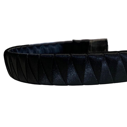 Black satin ribbon browband on a white background