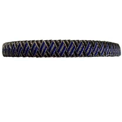 Diamond pattern browband in blue and black pattern on a white background