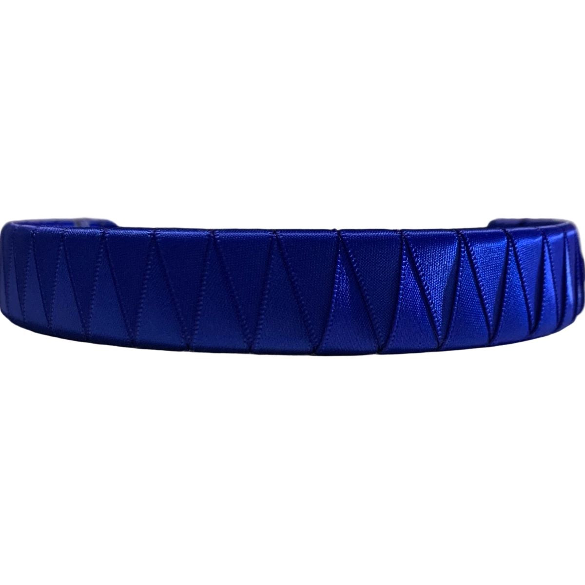 Blue satin browband on a white background made by L'Equino Essentials