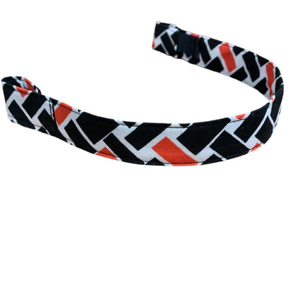 Cotton browband with black, white, and orange geometric pattern on a white background