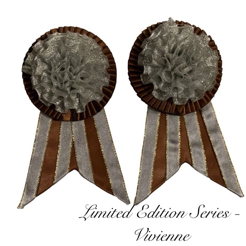 Two decorative removable rosettes with brown and silver colors on a white background, labeled 'Limited Edition Series - Vivienne'.