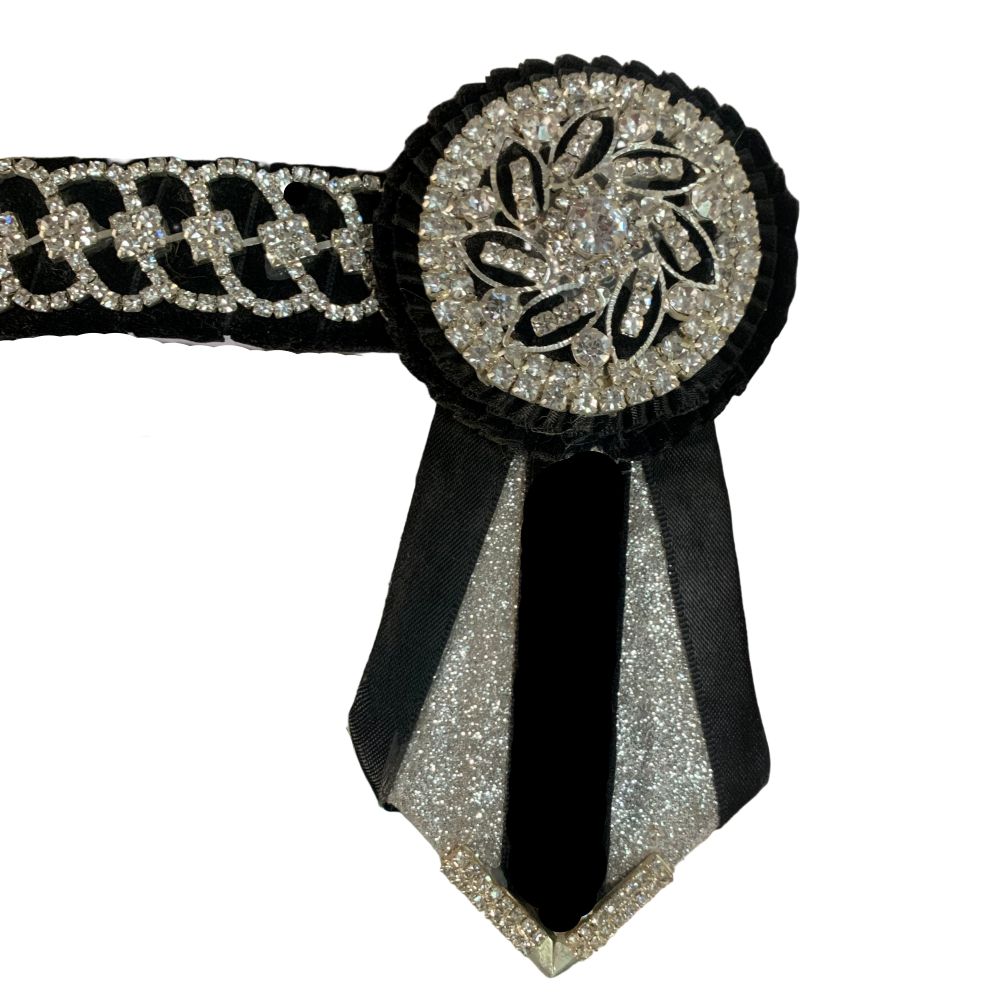 Black crystal show browband close up on a white background