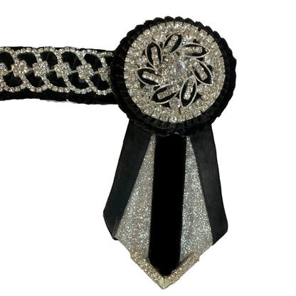 Black crystal show browband close up on a white background
