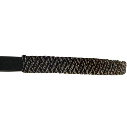 Black and silver trimmed diamond pattern ribbon browband on a white background