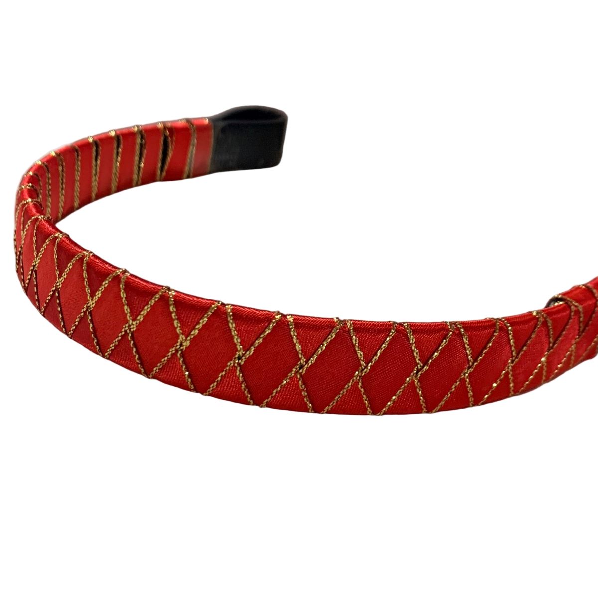 Red diamond browband with gold pattern on a white background made by L'Equino Essentials