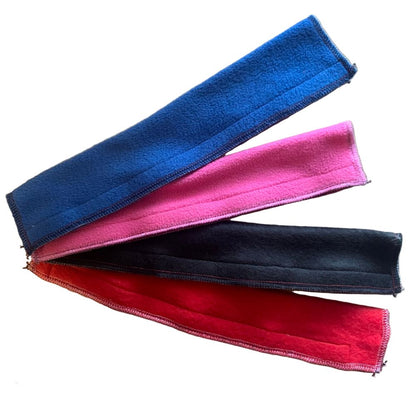 All four colours of fleece browband covers made by L'Equino Essentials on a white background
