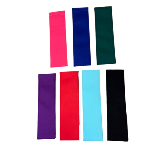 Set of colorful browband storage covers on a white background