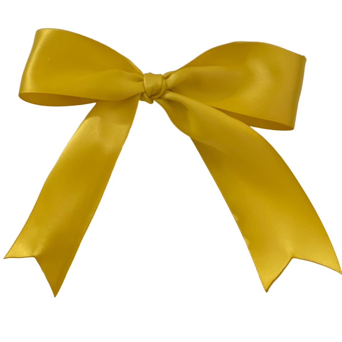 Gold satin hair bow on a white background