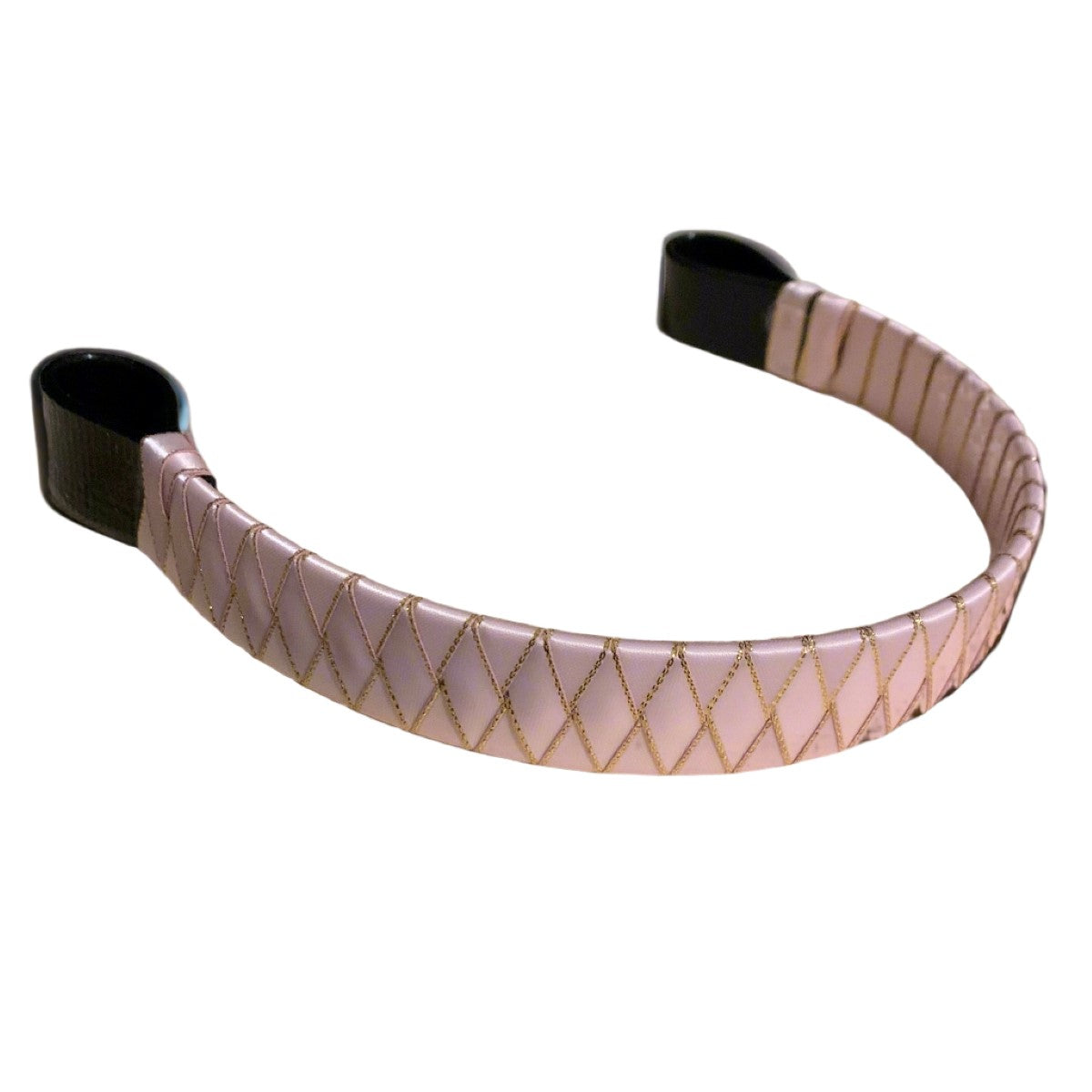 Ribbon browband with pink and gold pattern on a white background