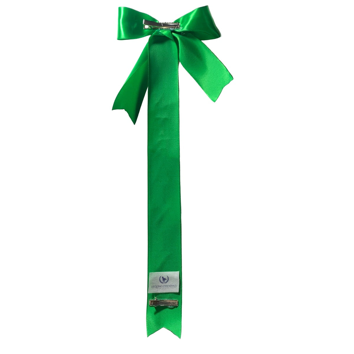 Green tail bow with a lequino essentials brand label on a white background