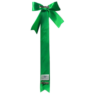 Green tail bow with a lequino essentials brand label on a white background