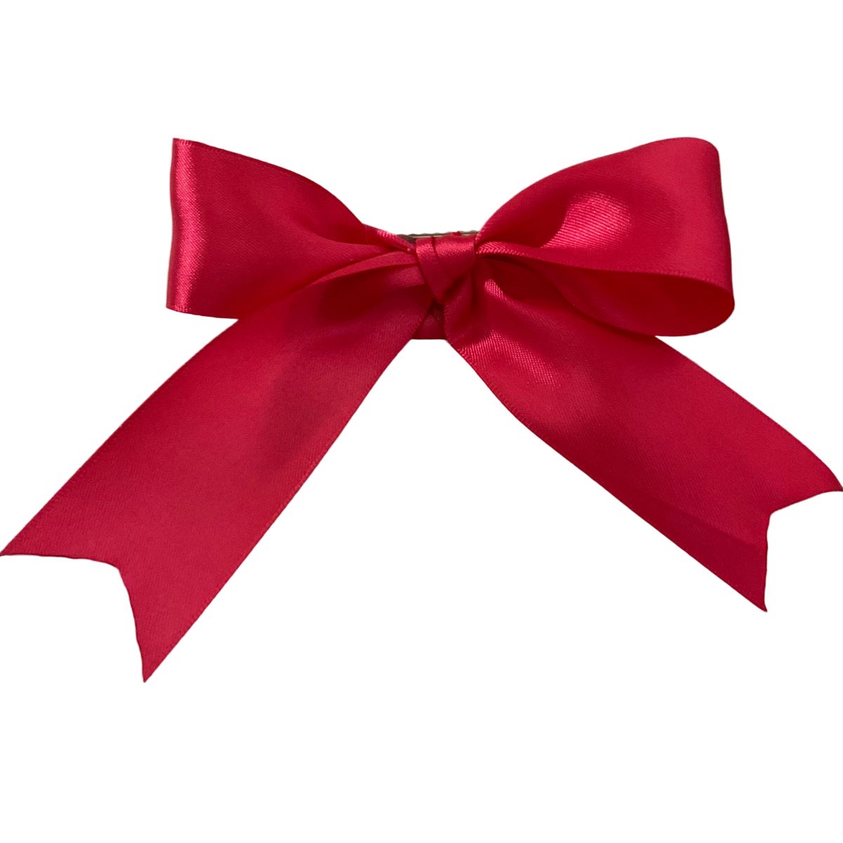 Hot pink satin horse tail bow on a white background