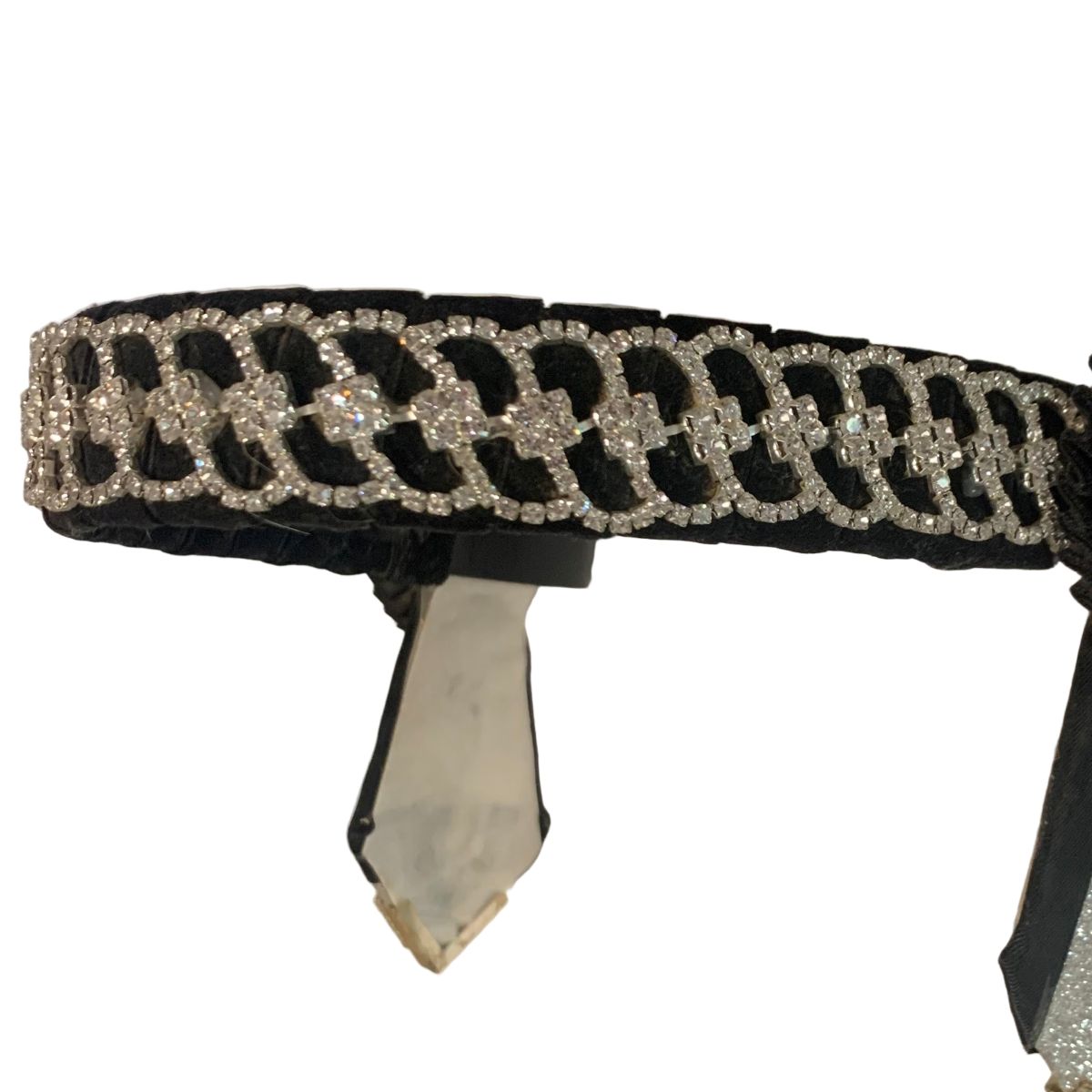 Silver and black crystal horse show browband on a white background close up