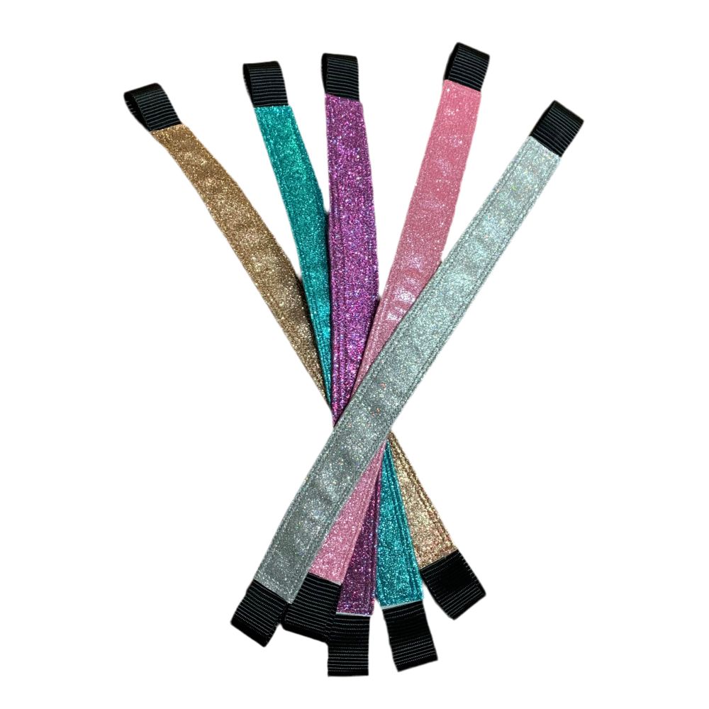 Set of glittery browbands with black ends on a white background