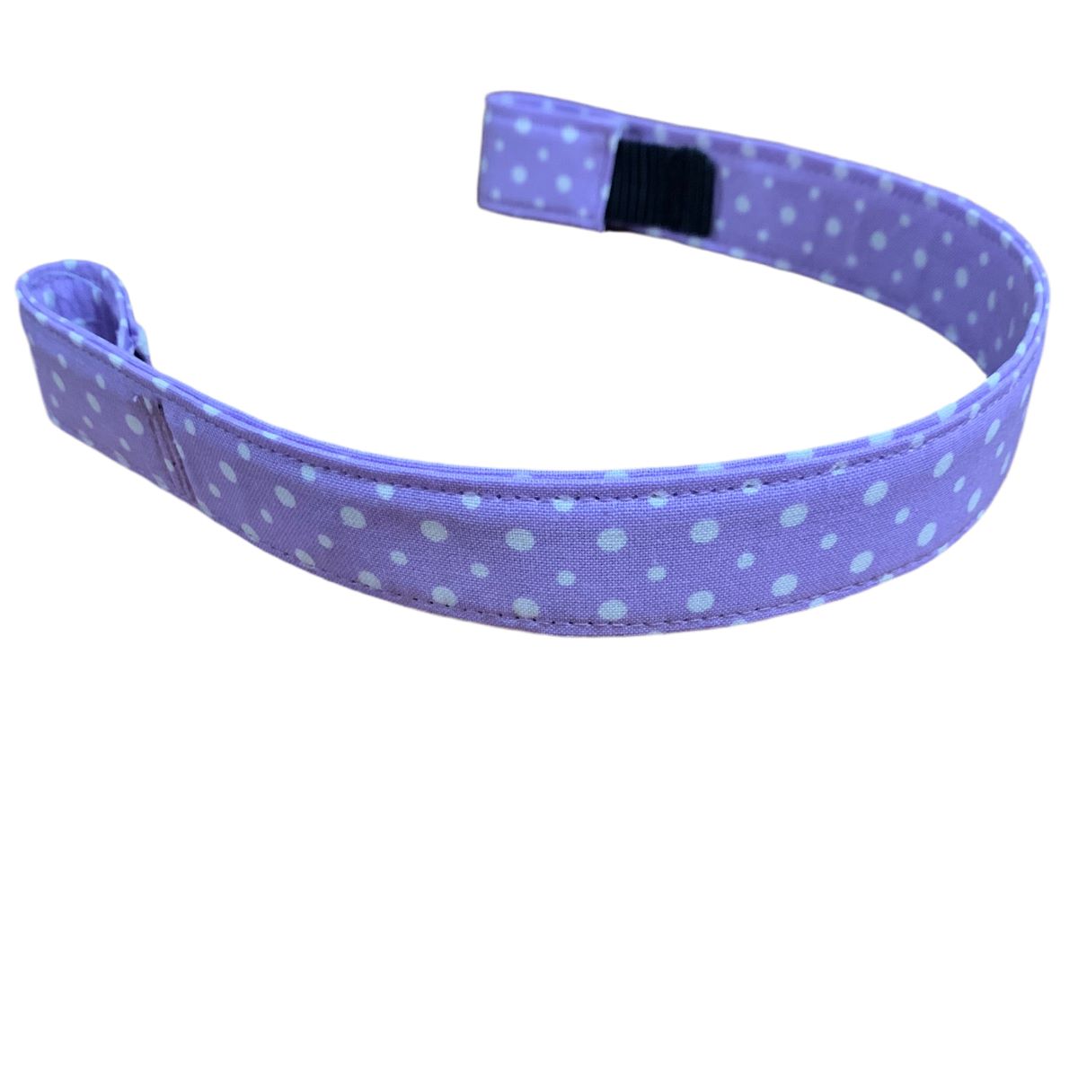 Purple cotton browband with white polka dots on a white background