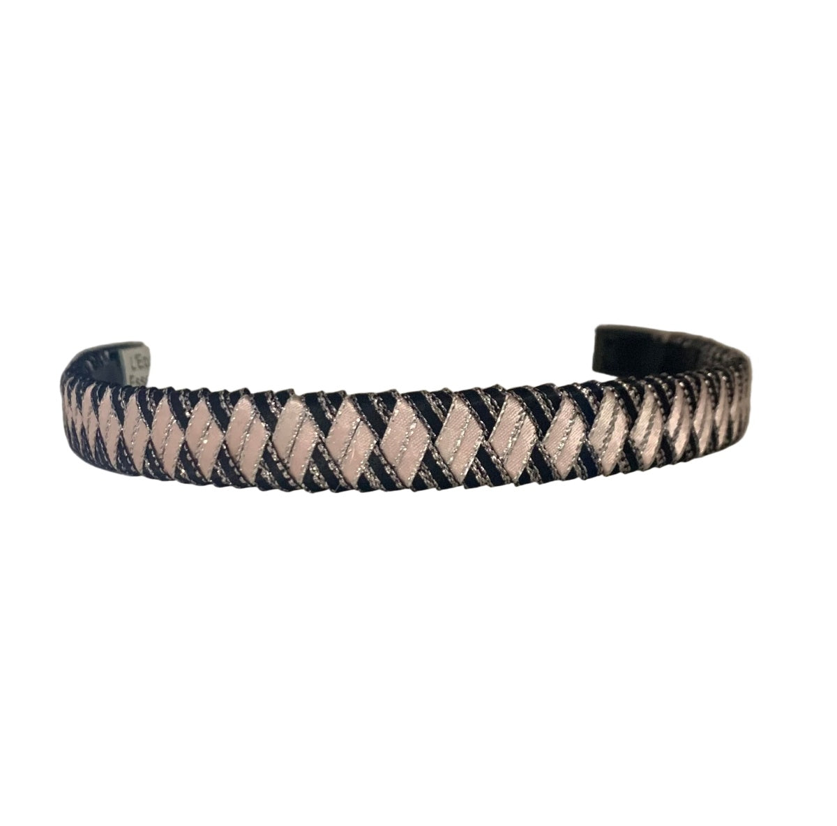 Diamond pattern black and pink browband on a white background