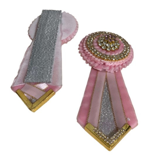 Back and front images of the pink luminara removable rosettes on a white background