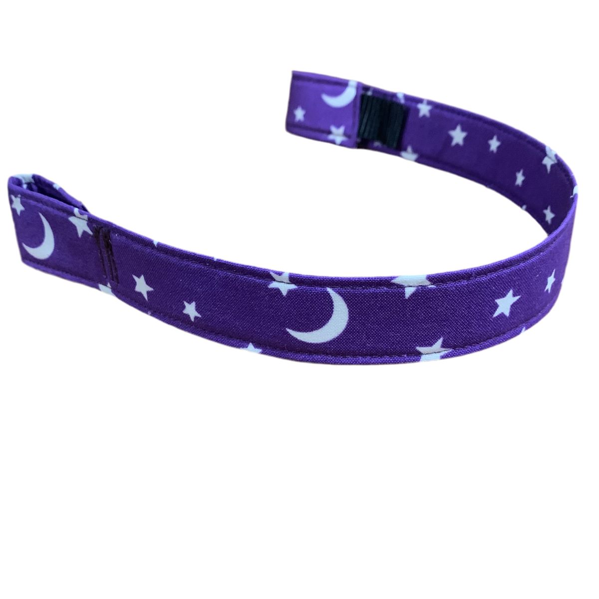 Purple cotton browband with star and moon pattern on a white background