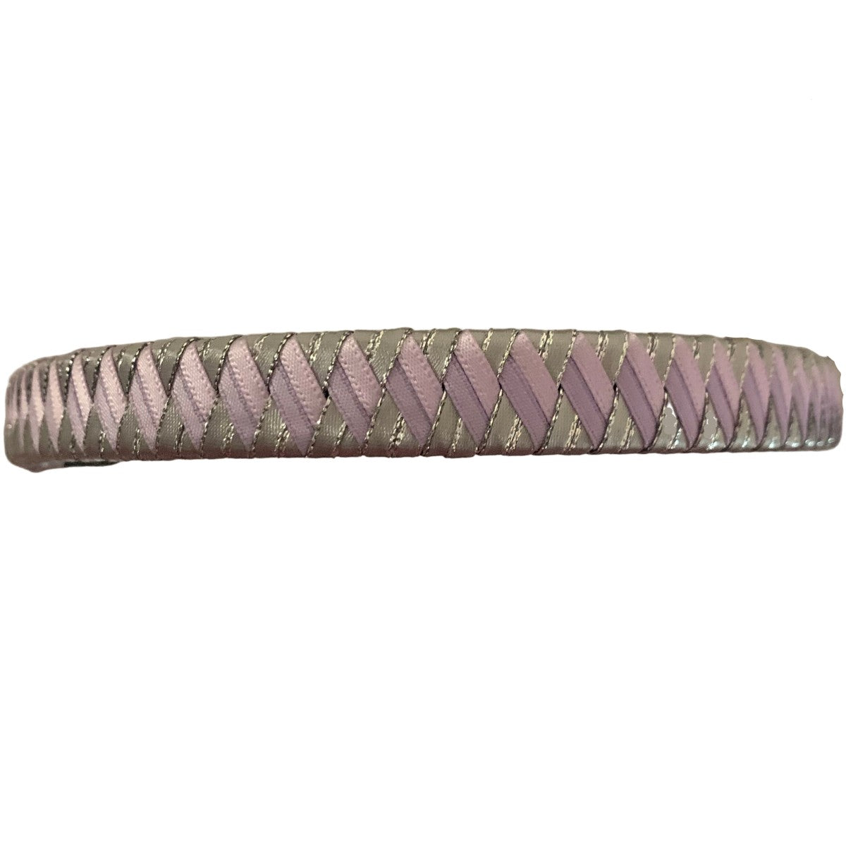 Silver and purple diamond ribbon browband on a white background