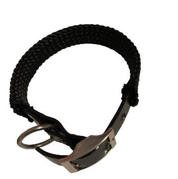 Black PVC dog collar on a white background