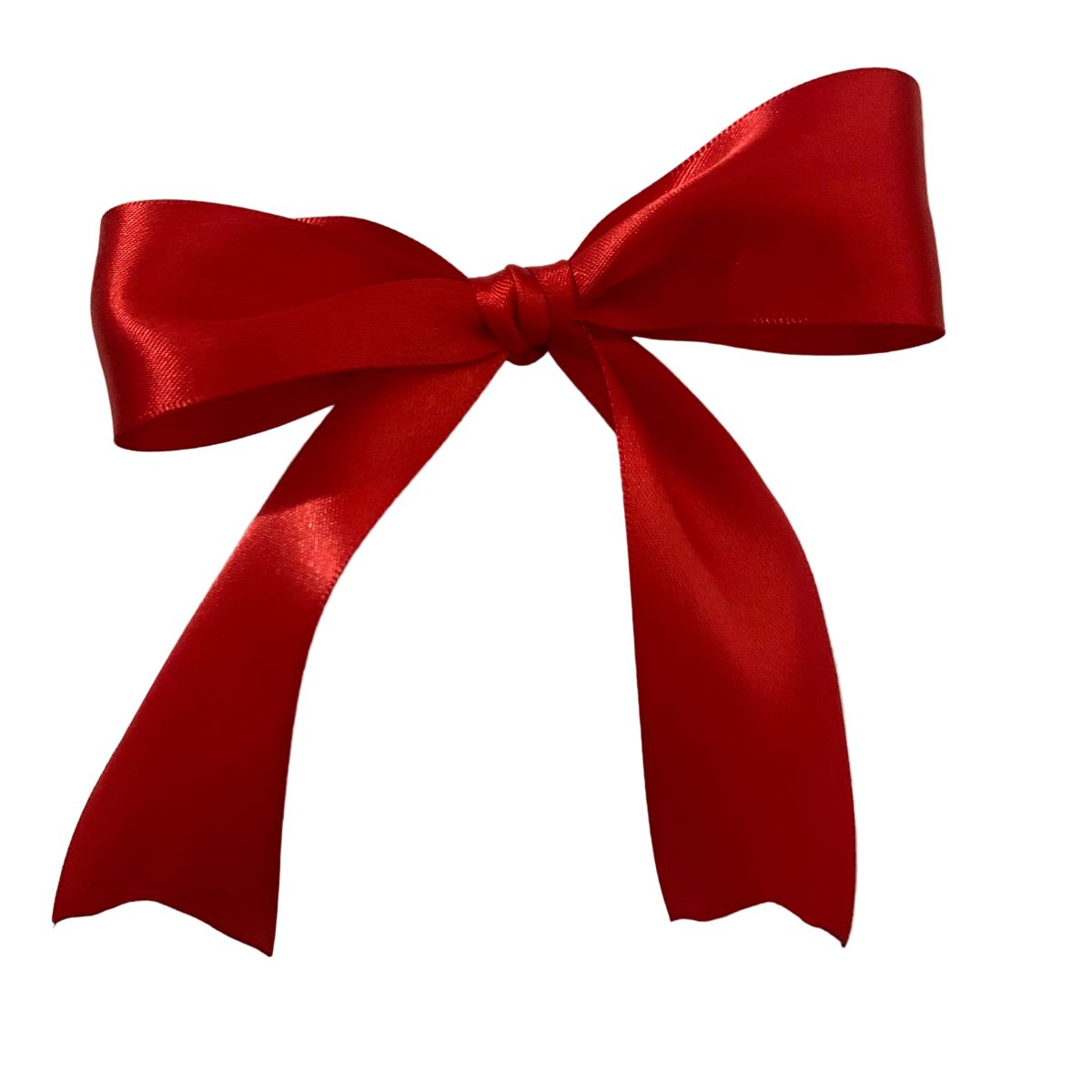 Red satin hair bow on a white background