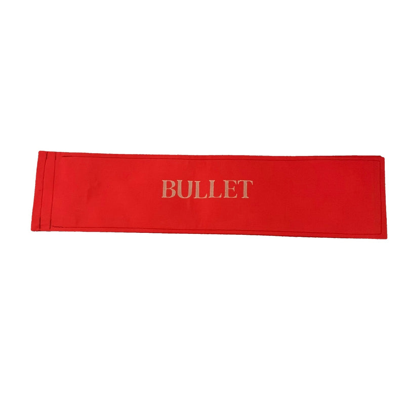 Red browband cover with 'BULLET' text on a white background