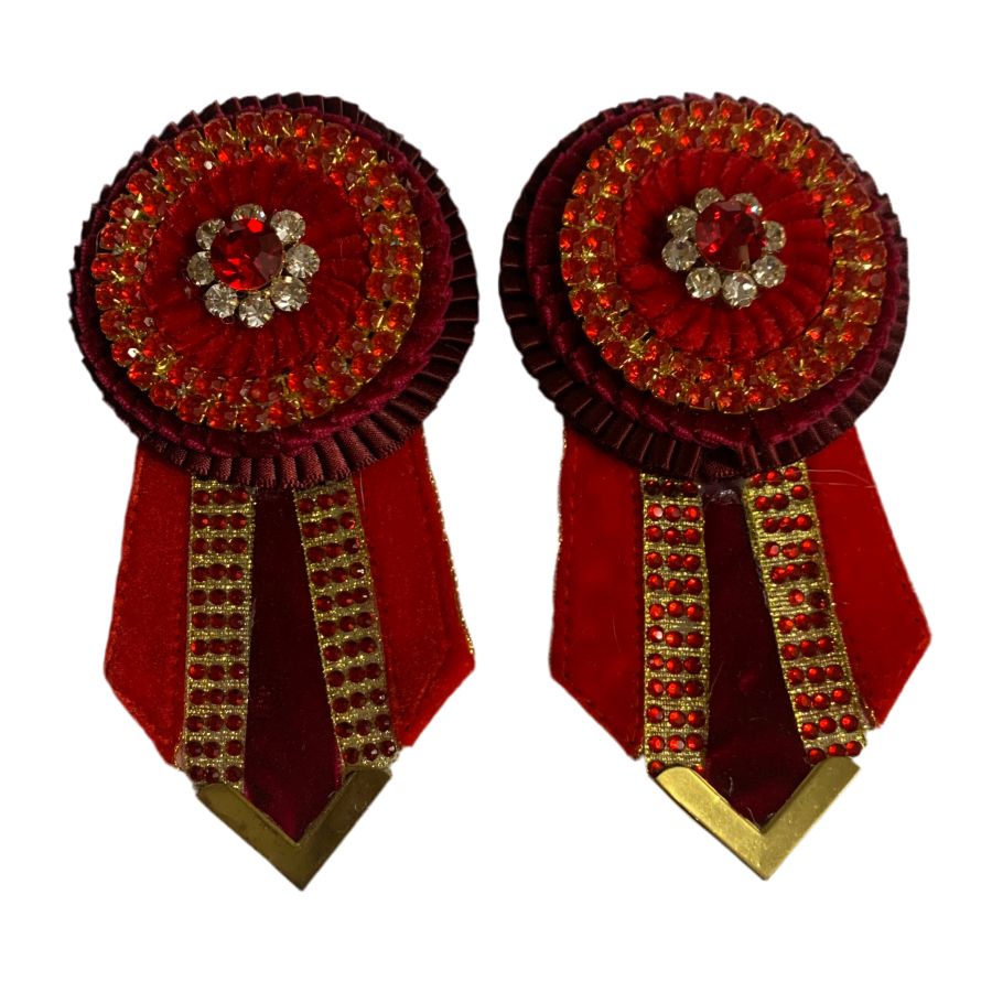 Red crystal removable rosettes on a white background made by L'Equino Essentials