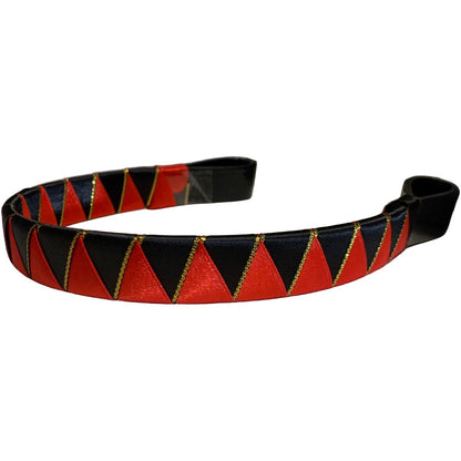 Black and red shark tooth horse browband on a white background