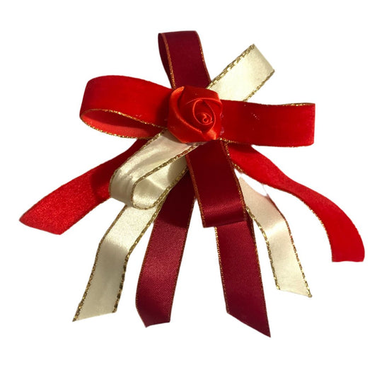 Red and white ribbon hair bow on a white background made by L'Equino Essentials