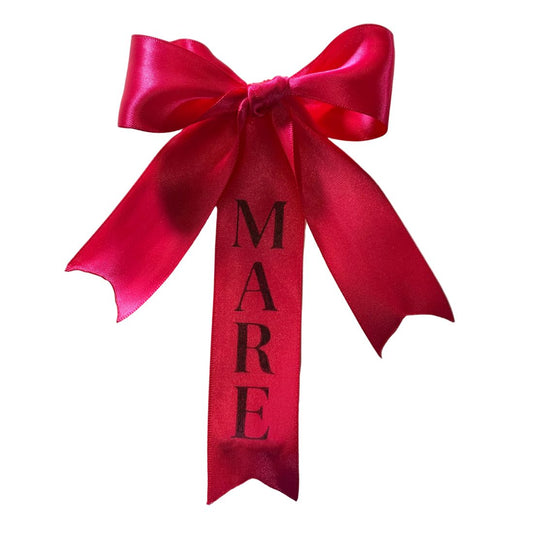 Pink ribbon tail bow with 'MARE' text on a white background made by L'Equino Essentials