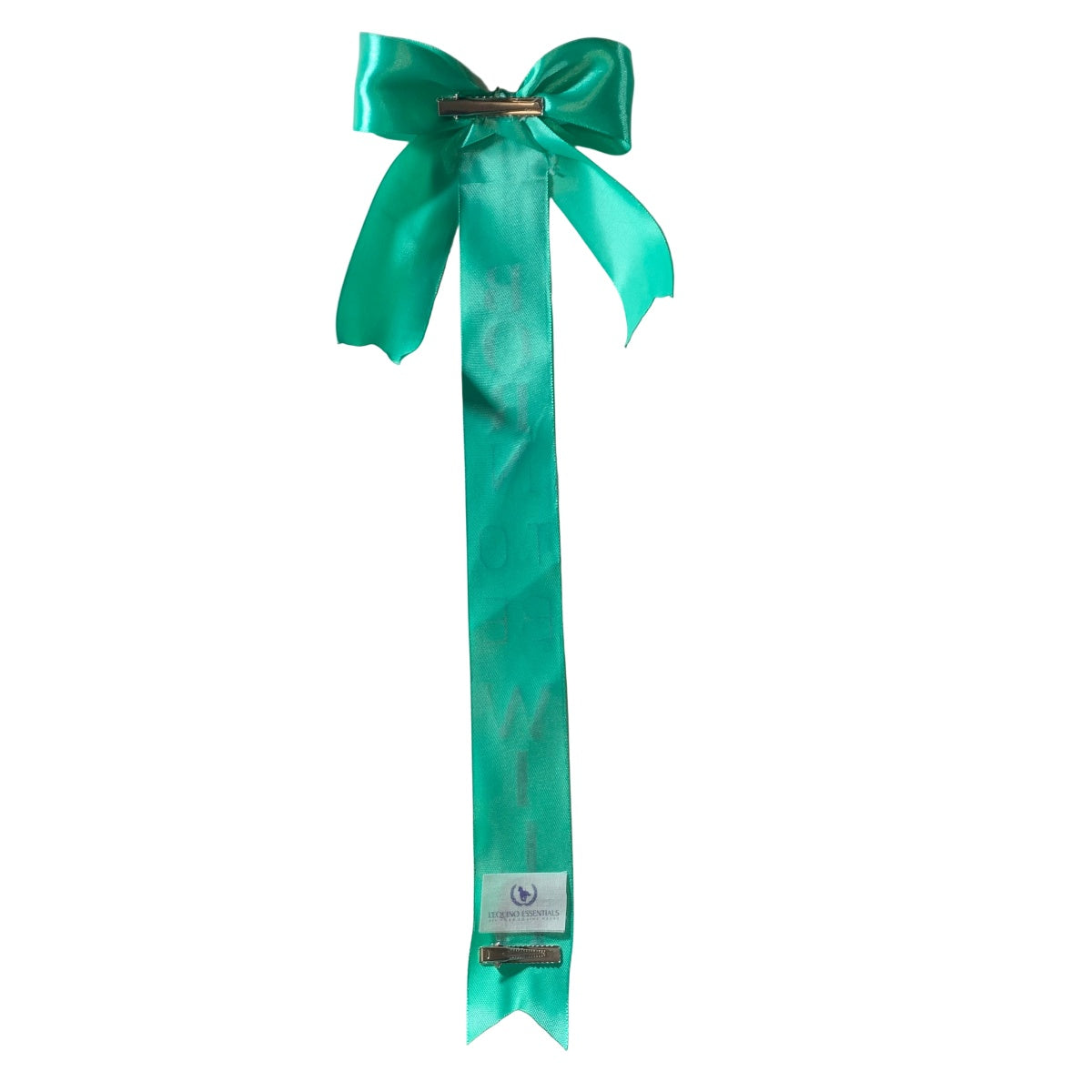 Turquoise ribbon with a bow on a white background