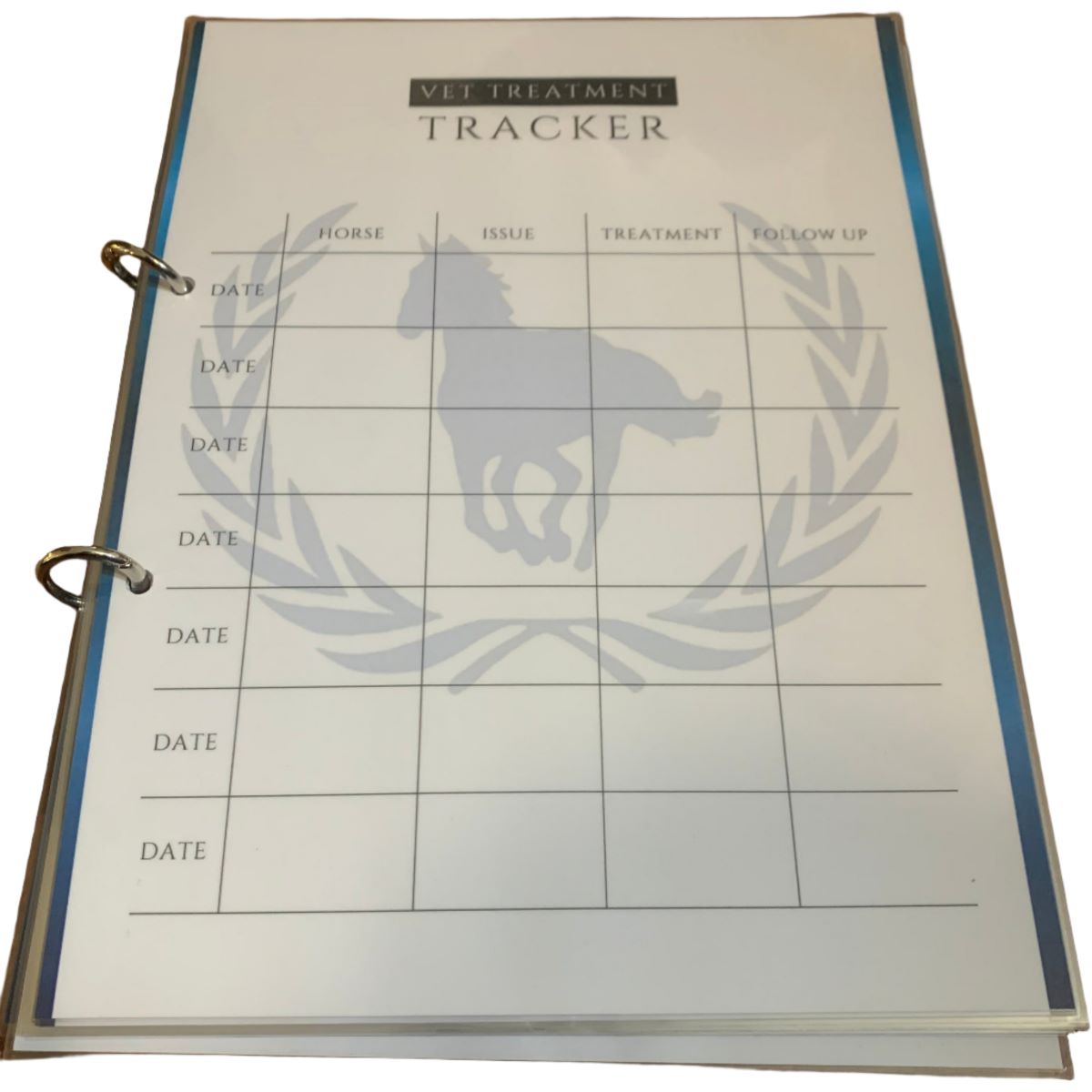 Vet treatment tracker with horse silhouette on a white background