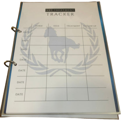 Vet treatment tracker with horse silhouette on a white background