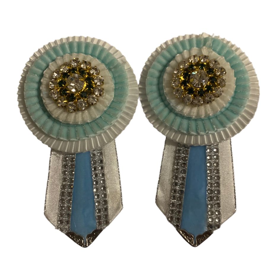 White and light blue removable rosette seconds on a white background