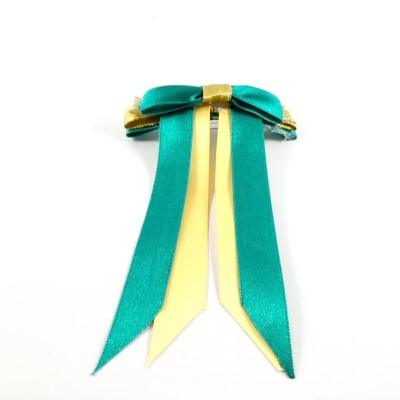 Green and Yellow Hair Bow Top View - L'Equino Essentials